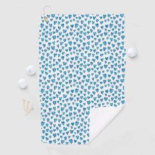 Blue Watercolor Hearts pattern Golf Towel
