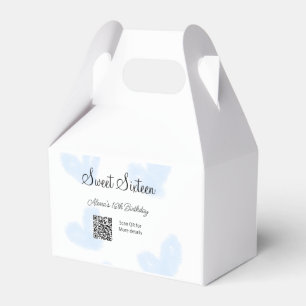 Blue watercolor hearts QR Sweet sixteen birthday Favor Boxes