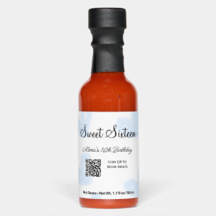 Blue watercolor hearts QR  Sweet sixteen birthday  Hot Sauces