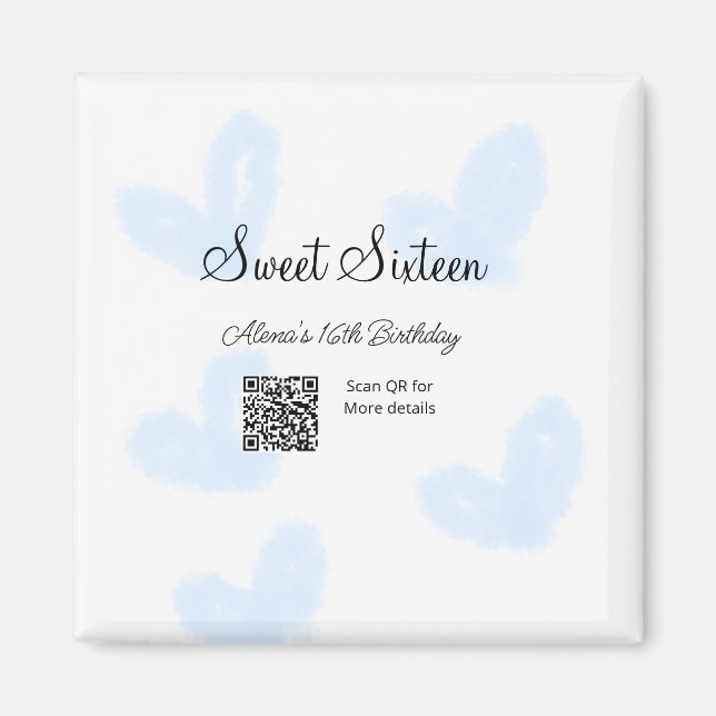 Blue watercolor hearts QR  Sweet sixteen birthday  Magnet (Front)