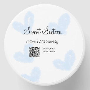Blue watercolor hearts QR  Sweet sixteen birthday  Mini Candle Favors