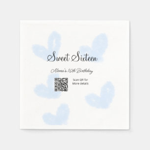 Blue watercolor hearts QR Sweet sixteen birthday Napkins