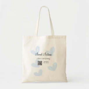 Blue watercolor hearts QR  Sweet sixteen birthday  Tote Bag