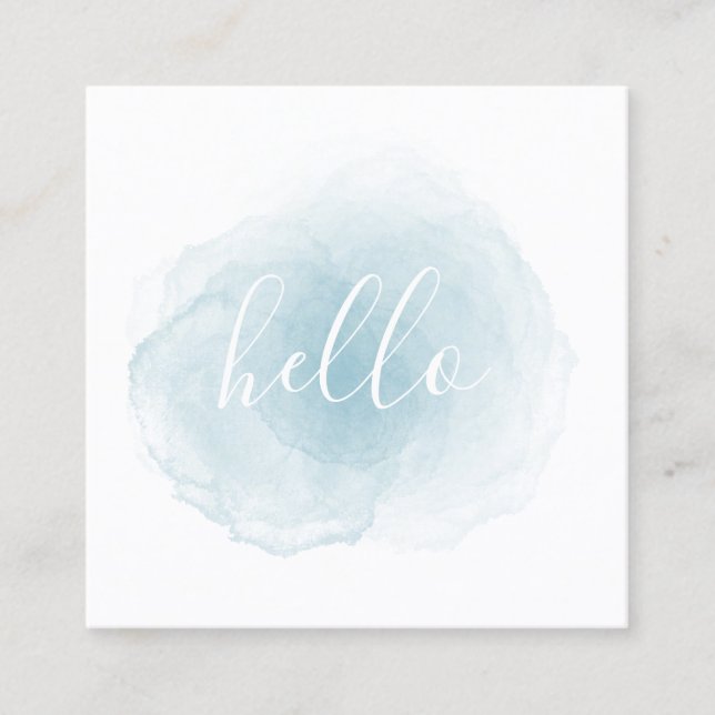 Blue Watercolor Hello Business Card (Front)