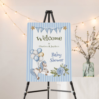 Blue Watercolor Horse Baby Shower Welcome Sign