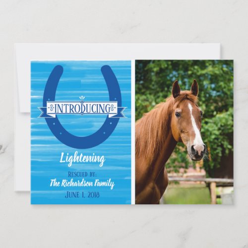 Blue Watercolor Horseshoe Horse Photo Announcement