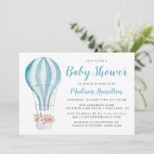 Blue Watercolor Hot Air Balloon Baby Shower Invitation (Standing Front)