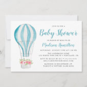 Blue Watercolor Hot Air Balloon Baby Shower Invitation (Front)