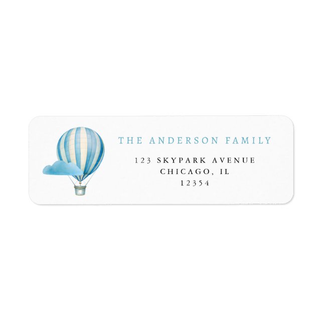 Blue Watercolor Hot Air Balloon  Label (Front)