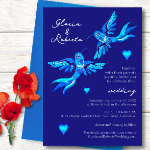 Blue Watercolor Hummingbirds Mexican Wedding Invitation