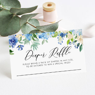 Blue Watercolor Hydrangea and Rose Diaper Raffle Enclosure Card