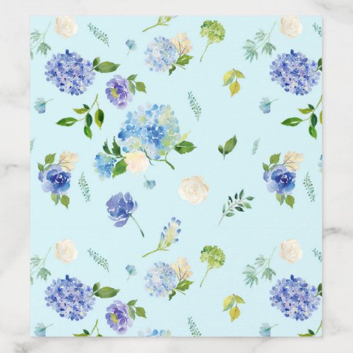 Blue Watercolor Hydrangea and Rose Floral Pattern Envelope Liner