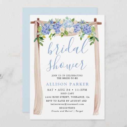 Blue Watercolor Hydrangea Arch Floral Bridal Invitation