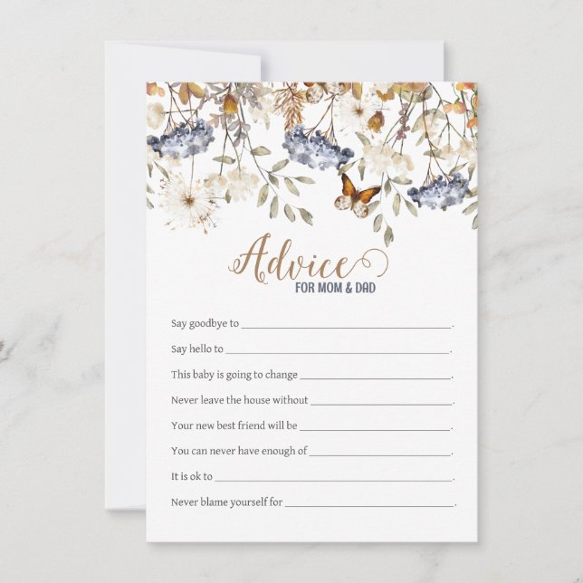Blue Watercolor Hydrangea Baby Shower Advice Card (Front)