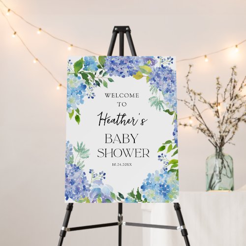 Blue Watercolor Hydrangea Baby Shower Welcome