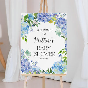 Blue Watercolor Hydrangea Baby Shower Welcome Foam Board