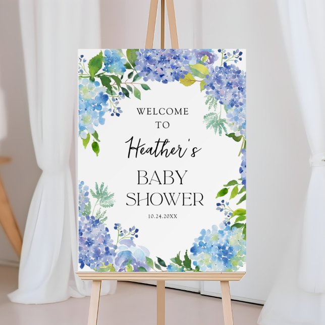 Blue Watercolor Hydrangea Baby Shower Welcome Foam Board (Creator Uploaded)