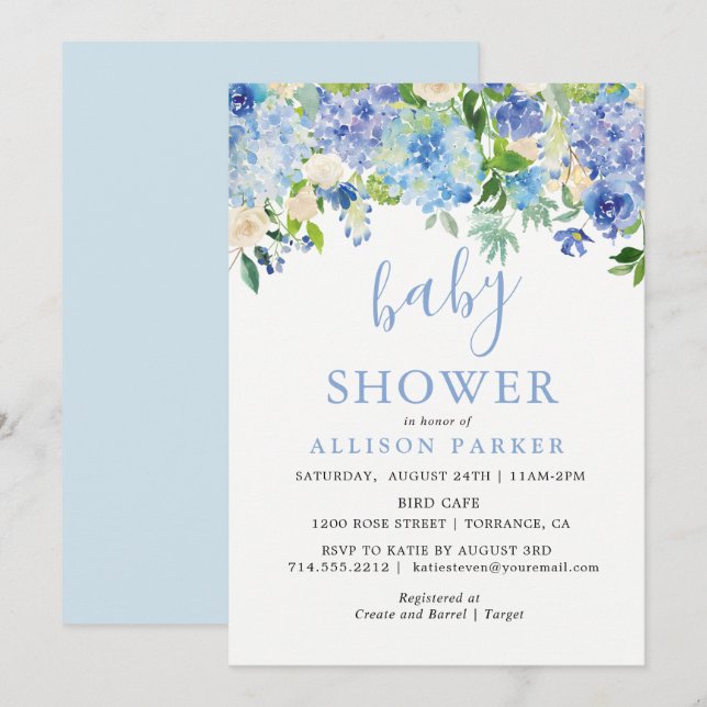Blue Watercolor Hydrangea Brunch & Bubbly Cards (Front/Back)