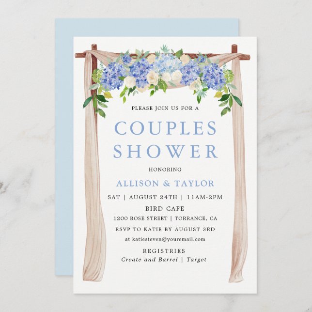 Blue Watercolor Hydrangea Couples Shower Invitation (Front/Back)