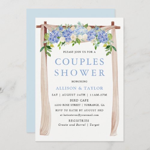 Blue Watercolor Hydrangea Couples Shower Invitation