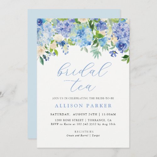 Blue Watercolor Hydrangea Floral Bridal Tea Invitation