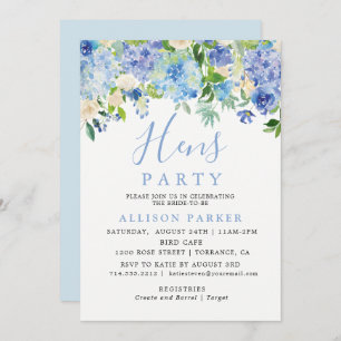 Blue Watercolor Hydrangea Floral Hens Party Invitation
