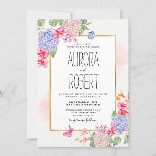 Blue Watercolor Hydrangea Floral Invitation