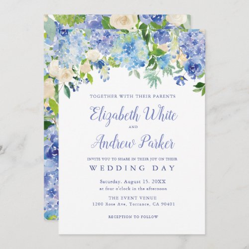 Blue Watercolor hydrangea Floral Wedding Card