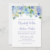 Blue Watercolor hydrangea Floral Wedding Card (Front)