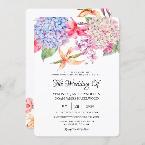 Blue Watercolor Hydrangea Floral wedding Invitation