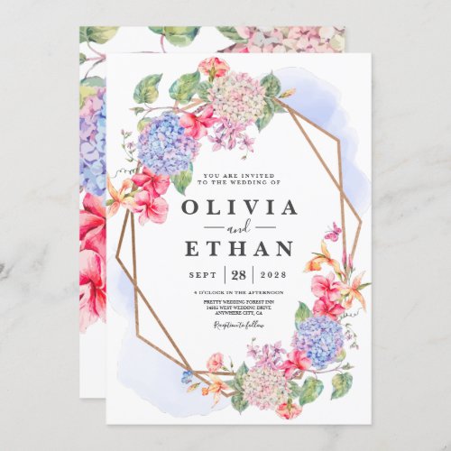 Blue Watercolor Hydrangea Floral wedding Invitation