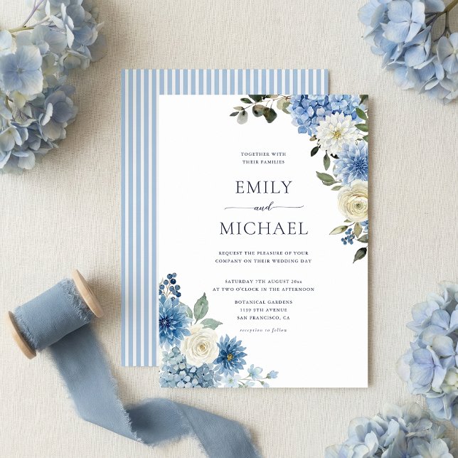 Blue Watercolor Hydrangea Floral Wedding Invitation (Creator Uploaded)