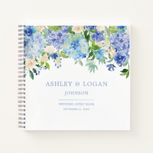 Blue Watercolor hydrangea Wedding Guest Book
