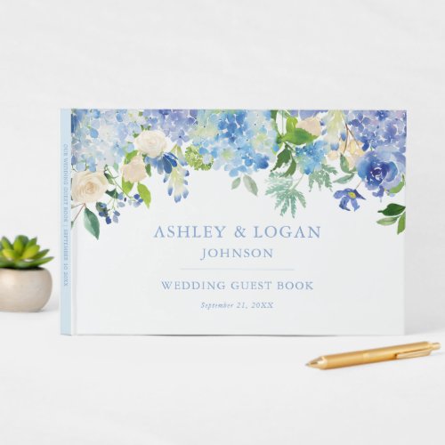 Blue Watercolor hydrangea Wedding Guest Book