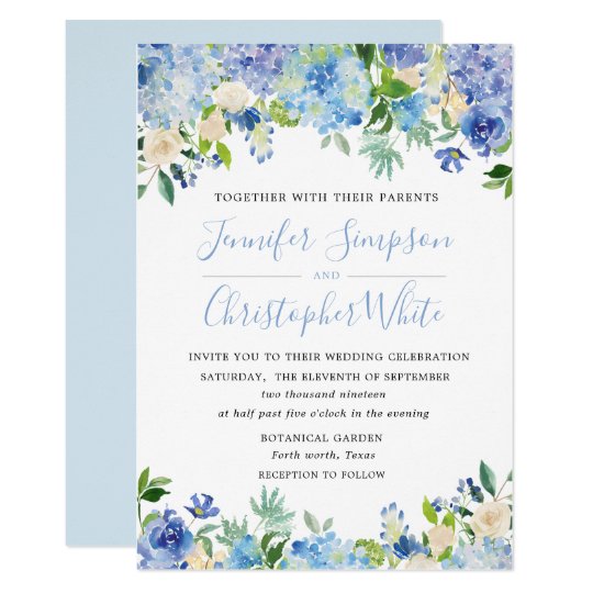 Blue Watercolor Hydrangea Wedding Invitation Cards Zazzle Blue Watercolor Hydrangea Wedding Invitation Cards