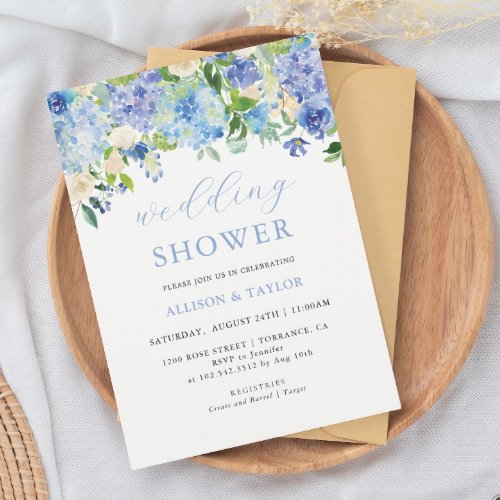 Blue Watercolor Hydrangea Wedding Shower Invitatio Invitation
