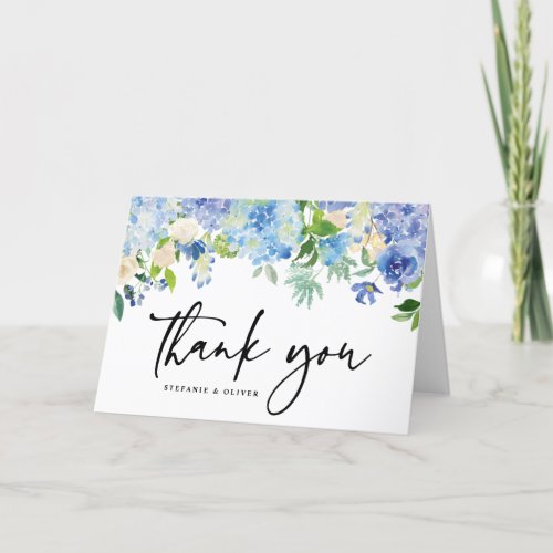 Blue Watercolor Hydrangea Winter Floral Wedding Thank You Card