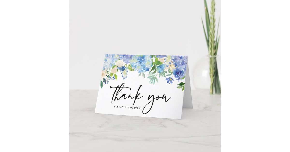 Blue Watercolor Hydrangea Winter Floral Wedding Thank You Card | Zazzle