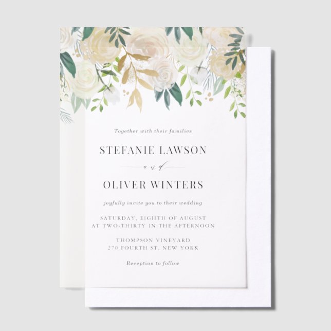 Blue Watercolor Hydrangea Winter Floral Wedding Vellum Invitations (Offset)