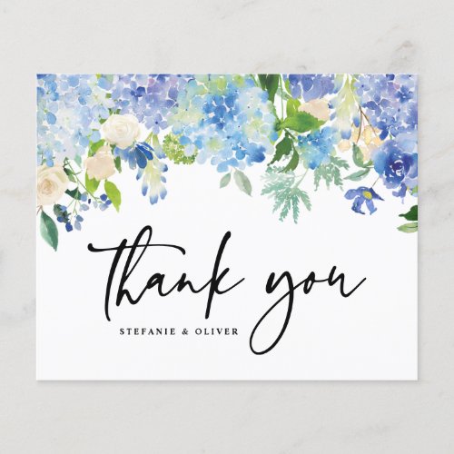 Blue Watercolor Hydrangea Winter Thank You Card