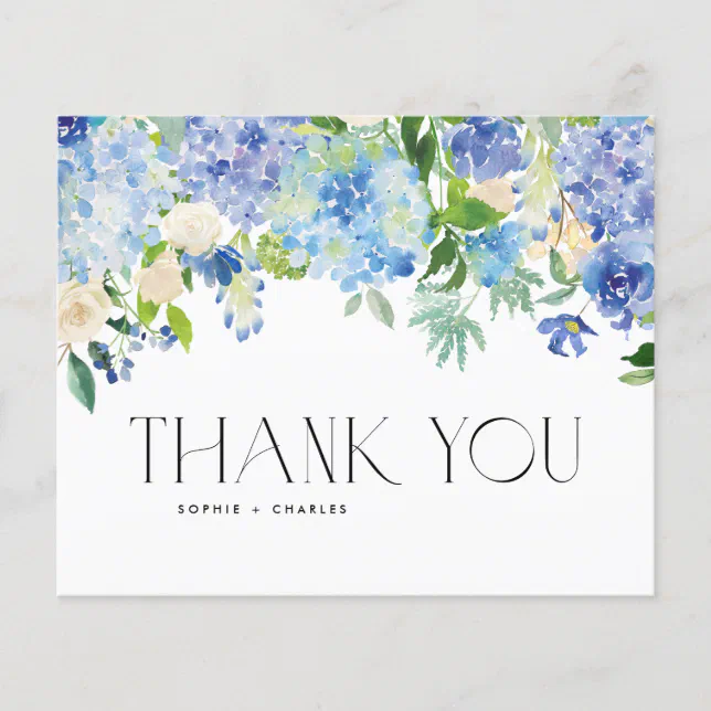 Blue Watercolor Hydrangea Winter Thank You Card | Zazzle