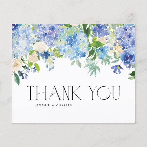 Blue Watercolor Hydrangea Winter Thank You Card