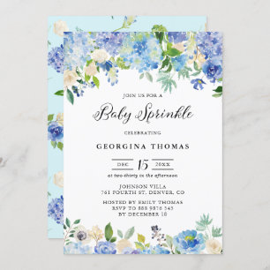 Blue Watercolor Hydrangeas and Roses Baby Sprinkle Invitation