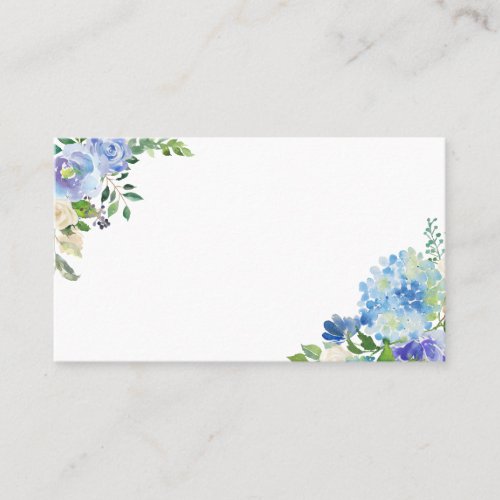 Blue Watercolor Hydrangeas and Roses Floral Place Card
