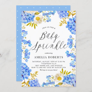 Blue Watercolor Hydrangeas Floral Baby Sprinkle Invitation