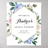 Blue Watercolor Hydrangeas Gold Foil Bridal Shower