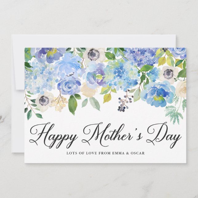Blue Watercolor Hydrangeas Happy Mother's Day Card (Front)