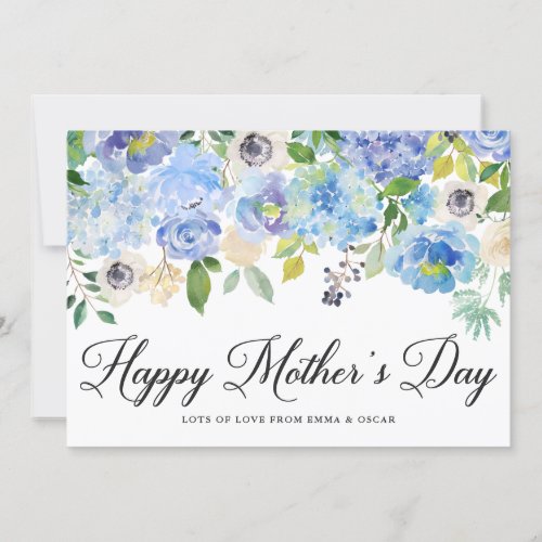 Blue Watercolor Hydrangeas Happy Mothers Day Card