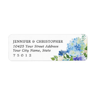 Blue Watercolor hydrangeas Return Address Labels