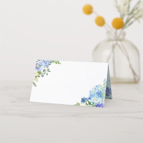 Blue Watercolor Hydrangeas & Roses Borders Wedding Place Card